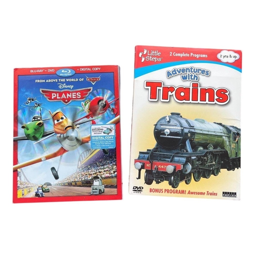 Disney‎ Planes Blu-ray DVD Combo & Adventures with Trains DVD Kids Movie Lot